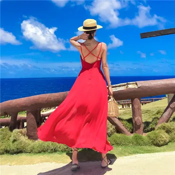 Nové dovolenku prímorské dovolenky sukne plážové šaty, sexy split dlho backless šaty, sukne s rameno-popruhy šaty