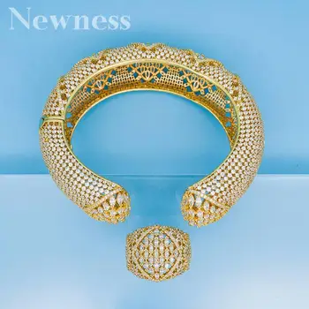 Novota Hot Charms 2KS Afrike Náramok/Prsteň Pre Ženy Geometrie Dubaj Šperky Set Kubický Zirkón Nigéria Svadobné Šperky Sady