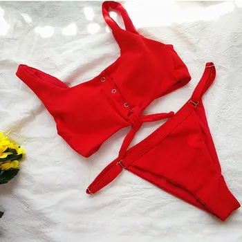 BFUSTYLE Červená Luk uzol Bikini 2019 Pláži Plavky Leto Ženské Plavky Bikiny Žien plavky Maillot De Bain