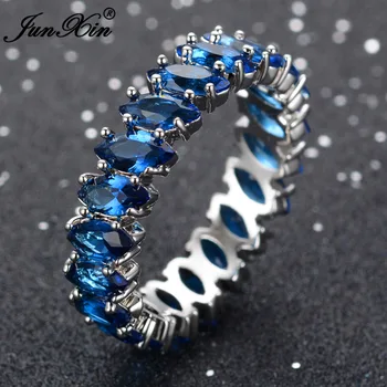 JUNXIN Módne Modrá Geometrické Prsteň Biele Zlato Krúžok Vintage Snubné Prstene Pre Mužov A Ženy Šperky Priateľ Dary