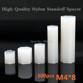 300pcs /veľa Kvalitných M4x8 Nylon Prázdnemu Dištančné / M4*8 PCB dosky Nylon Dištančné / Oboch Závitové Nylon Hexagon Rozpera