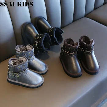 SSAI DETI, Dievčatá, Martin topánky 2020 nové zimné Non-slip originálne kožené detské topánky plus velvet teplé členková obuv