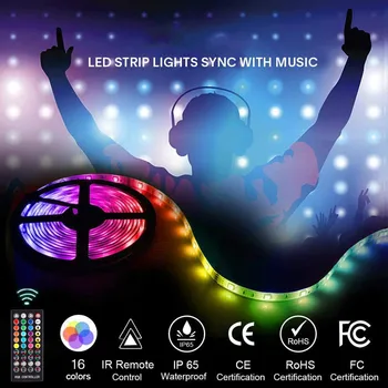 32.8 ft 5050 Nepremokavé RGB LED Svetelné Pásy Hudbu, Synchronizovať, Farbu Meniace LED Pás Svetla s Diaľkovým na Domácej Kuchyne, Spálne