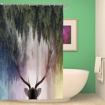 3D Digitálna Tlač Elk Kvetinový Moose Sprchový Záves Kvety Sobov Jeleň Nepremokavé Opony pre Kúpeľňa s 12pcs Háčiky