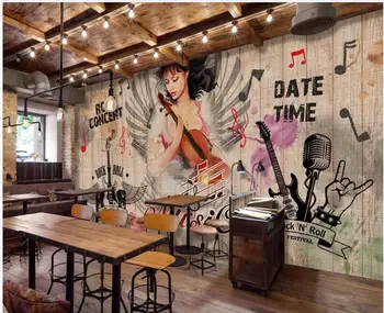 Vlastné foto nástenná maľba 3d tapeta nostalgické Retro rock girl graffiti music bar domova 3d nástenné maľby, tapety na steny, 3 d