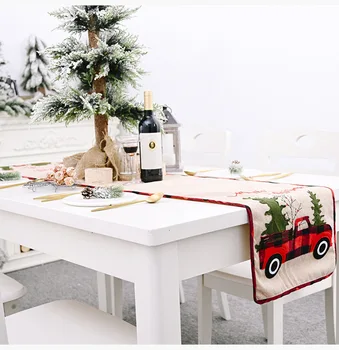 Vianočný Stôl Runner, Auto a Vianočný Stromček Vzor Tabuľky Vlajka Dekoratívne Stôl Runner pre Vianočný Večierok Domáce Dekorácie