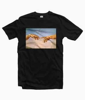 Hahayule-JBH Michelangelo Ruky Vytlačené T-Shirt Ženy Tumblr Grunge Graphic Tee Bežné Nadrozmerná Black Topy