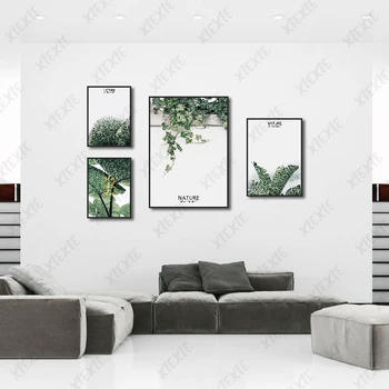 Žiarivé Zelené Rastliny, Listy Rôznych Tvarov Wall Art Plagáty a Vytlačí Plátno na Maľovanie Obývacej Izby, Spálne Dekorácie