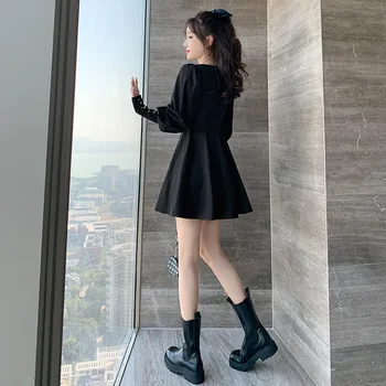 Japonský Štýl Sladké Dievča Mini Šaty Žien 2021 Jar Nový Príchod Šaty Luk Luxusný Dizajn Námestie Golier Latern Rukáv Šaty