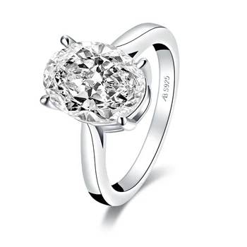 925 Sterling Silver 4.5 CT Elipsovitý Rez Solitaire Prsteň Zásnubný Simulované Diamantová Svadba Strieborná 7x10mm Prstene, Šperky