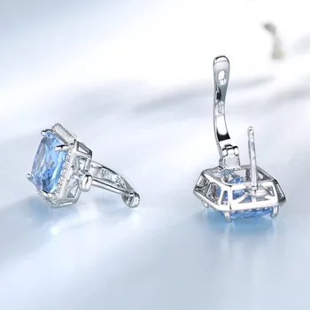 Luxusné Nano Sky Blue Topaz Drahokam Klip Na Náušnice Jemné Šperky 925 Sterling Silver Šperky Pre Ženy Darček K Narodeninám