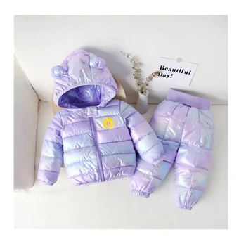 Móda svetlé farby Zimné Dieťa Snowsuit chlapčeka Nadol Bunda, Kabát+nohavice Teplý Overal Deti Oblečenie Nastaviť Batoľa Dievča oblečenie