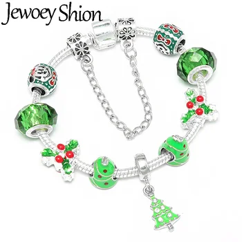 Jewoey Shion HOBBY Zelený Vianočný Stromček Korálky Kúzlo Náramok Pre Ženy fit Strieborné Pozlátené Značky Náramky Vianočný Darček Šperky