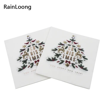 [RainLoong] Tlač Veselé Vianoce Veniec Papierové Obrúsky Tkaniva Na Vianočné Party Dekorácie 33*33 cm 1 balenie (20pcs/bal.)
