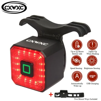 CXWXC Cestnej Bike Inteligentné Bezpečnostné zadné svetlo MTB Noc Cyklistické USB Nabíjanie Zadné Svetlo Smart Auto Požičovňa Brzdy Snímanie Flash Lampa