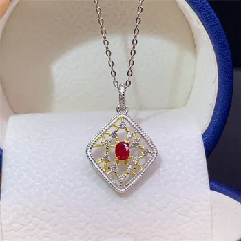 LeeChee Prírodné Ruby Prívesok pre Ženy Výročie Narodenín Náhrdelník 3*4 MM Drahokam, Jemné Šperky Reálne 925 Sterling Silver