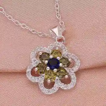 Kvalitné strieborné pozlátené prívesky Vložky kvet maxi colar bijoux ženy