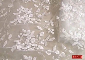 LASUI Organza Čipky Tkaniny Šaty Ženy 's Šaty Drobné kvety 5colors Polohy výšivky Mimo biele Žiarivkové svetlo zelená