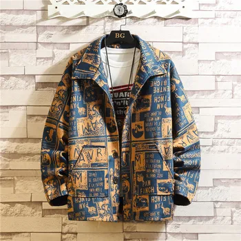 Jeseň Mužov Japonský Plus Veľkosť Pôvodného Klope Jacket Mens Populárne Voľné Tlačené Písmeno Bežné Duffle Kabát Muž Streetwear