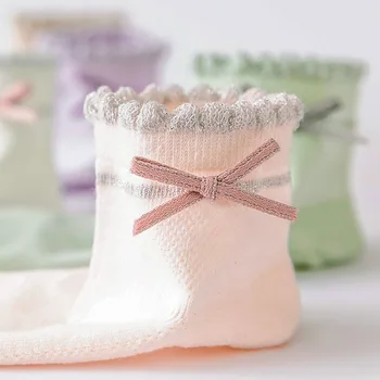 2019 jar a v lete nové detské ponožky Dievča luk dekorácie bavlnené ponožky Dievča priedušná pot-absorbent módne tenké ponožky