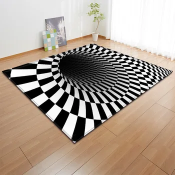 Kreatívne čiernej a bielej stereo vír vzor Koberce pre Obývacia izba, Veľká Veľkosť Koberec koberec a Moderných Domov Protišmykové Podlahové Rohože