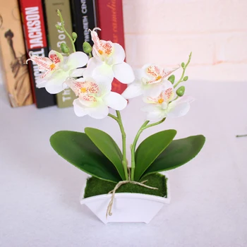 Umelé Motýľ Orchidea, Kvet + Váza Nastaviť Reálny Dotyk Listy Simulácia Rastliny Celkovo Kvetinový s Kvetináč Domova