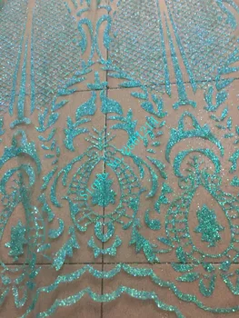 Najnovšie mint zelenej farby BZL-51526 afriky flitrami tylu oka textílie iskrivý lepené lesk flitrami čipky textílie