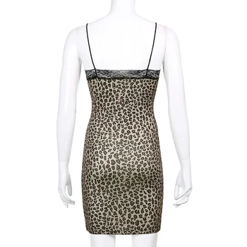 Missme Bodycon Šaty Leopard Tlač Čipky Paletu Mini Šaty V Krku Šatka Sexy Party Šaty Vysoký Pás Hnedé Šaty Streetwear