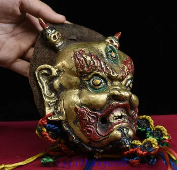 Vianočné Tibete Budhizmus Medi Mosadze Mahakala Hnevom Božstvo Buddha Hlavu Sochy Prívesok halloween