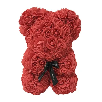 25 cm Červená Ruža Medveď Umelý Kvet Svadobné Party Dekorácie Darček Valentín Falošný Medveď Roztomilý Pena Dieťa Dar Lásky Medveď Bábiky