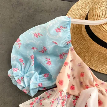 Móda Kontrastné Farebné Mozaiky Lístkového Krátky Rukáv Top Ženy Lete Roku 2020 Nový Kvetinový Šifón Tričko Lady Holiday Beach Oblečenie Top
