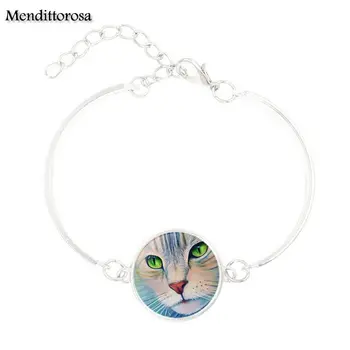 Mendittorosa Krásna Mačka Harajuku Šperky, Strieborné Pokovované Sklo Cabochon Náramok Náramok Pre Ženy Darček