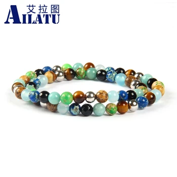 Ailatu Wrap-Around Šperky s 6 mm Prírodný Kameň Okrúhle Korálky Elastické Lano Náramok Mužov a Lady Náramok