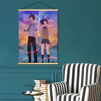 Plátno Obrázky Jednoduché Maľby, Anime Vaše Meno Wall Art Nordic Štýl Vytlačený Plagát Masívneho Dreva Visí Zvitky Domáce Dekorácie