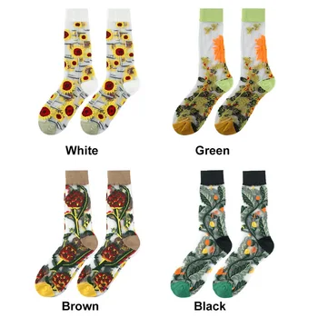 Kreatívne Harajuku Nový Produkt Crystal Hodváb Príliv Ponožky Zábavné Slnečnice Vína Kvety Šťastný Ženy Ponožky Bežné Vysokej Kvality Sox