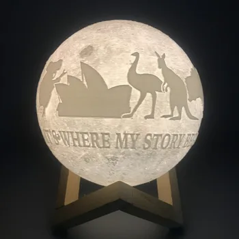 Prispôsobený Osobnosti 2/16 Farby 3D Tlač Mesiac Nočné Svetlo Nabíjania cez USB Noc Lampa Dotyk Novinka Domova Kreatívny Darček