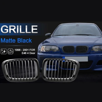 Matte Black Obličiek Mriežka Gril pre-BMW Radu 3 E46 1998-2001 320I 325I 328I 330I 4 Dvere Sedan