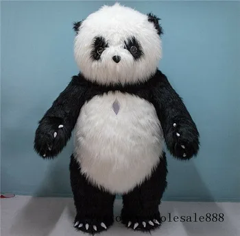Nafukovacie Plyšové Chlpaté Kožušiny Kostým Čínska Panda Bear Cosplay Kostým Maskota Plyšové Fursuit Dospelých Šaty Vybavy Party Šaty