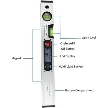 Digitálne Uhlomery Uhol Finder Inclinometer elektronické Úrovni 360 stupňov s/bez Magnety Úrovni uhol svahu test Pravítko 400mm
