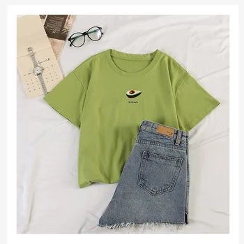 Avokádo Zelený Krátky Rukáv T-Shirt Ženy 2020 Letné Nový Kórejský Sladké Ženské Topy Príležitostné Voľné Lady Basic Tee Tričko