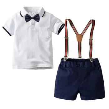 2020 Britský gentleman je detské odevy chlapec mid-size letné bavlnené krátke puzdre tričko podväzky šaty
