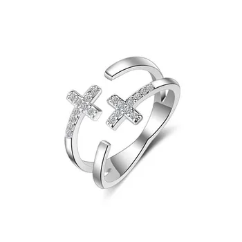 Nové Kreatívne Krásne Módne Dvojitý Kríž 925 Sterling Silver Šperky Double-layer Divokej Ženy Crystal Otvorenie Krúžky SR653
