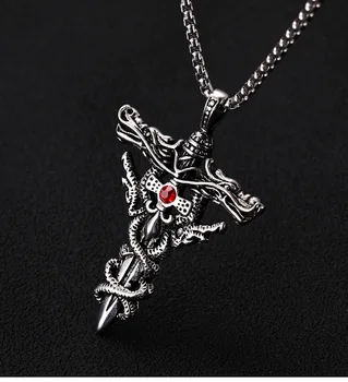 Nerezové oceľové šperky double dragon sword titánové ocele náhrdelník prívesok retro punk móda pre mužov príslušenstvo