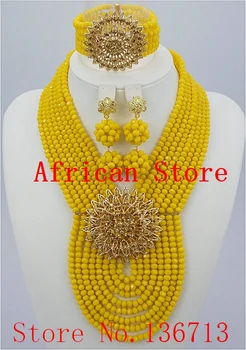 Najnovšie afriky korálky šperky set nigérijský svadobné afriky korálky 7 farebné indické multi layer náhrdelník / Náušnice ženy SD802-3
