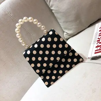 Taška ženy 2019 nová vlna bod taška na rameno, kabelka malá čierna bodka s pearl rukoväť messenger taška