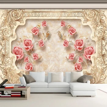 Kvetinové Tapety, Luxusná Obývacia Izba 3d Mramoru Plastický Rose nástennú maľbu