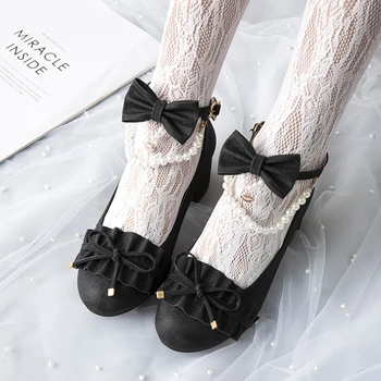 Lolita topánky Japonský jk nízkom podpätku kolo hlavy tea party topánky ploché topánky ženy Princezná Kawaii Dievča Vintage Sladké Lolita Topánky