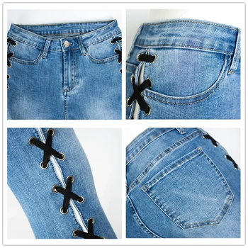 Modrá obojstranné šatka denim džínsy pre ženy 2021 Jar NOVÉ polovice pás džínsy ženy prať office lady Ležérne džínsy žena K1207