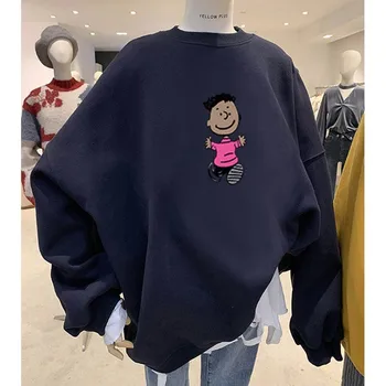 2020 nové žien voľné Pulóver kórejský bežné Posádky Krku Dlhý Rukáv plus veľkosť cartoon Pulóver s kapucňou študent Mikina