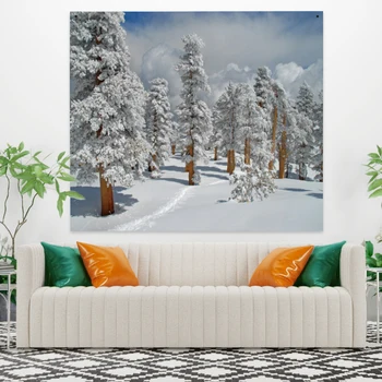 Laeacco Módne Gobelín Zime Sneh Borovicového Lesa Snowfield Na Šírku Tlač Wall Art Závesy Domov Obývacia Izba Dekor Polyester